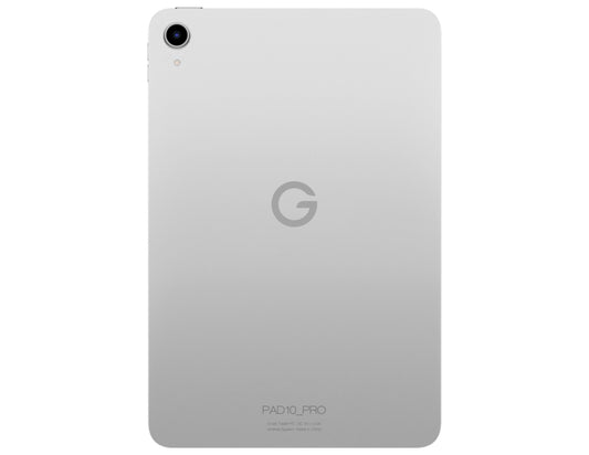 Silver G-Tab PAD 10 Pro – 10.1" IPS Tablet (Android 14, 10GB RAM, 128GB ROM, 6580mAh, 5G WiFi) on a white background