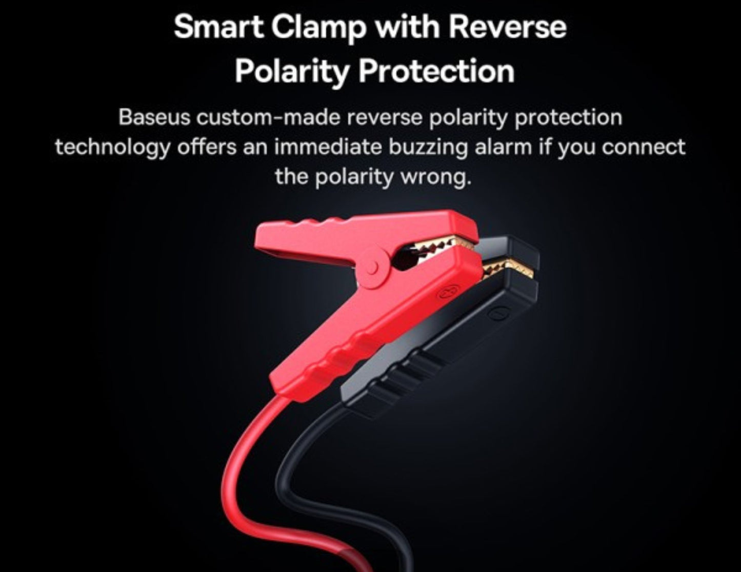 Smart clamp with reverse polarity protection on a black background