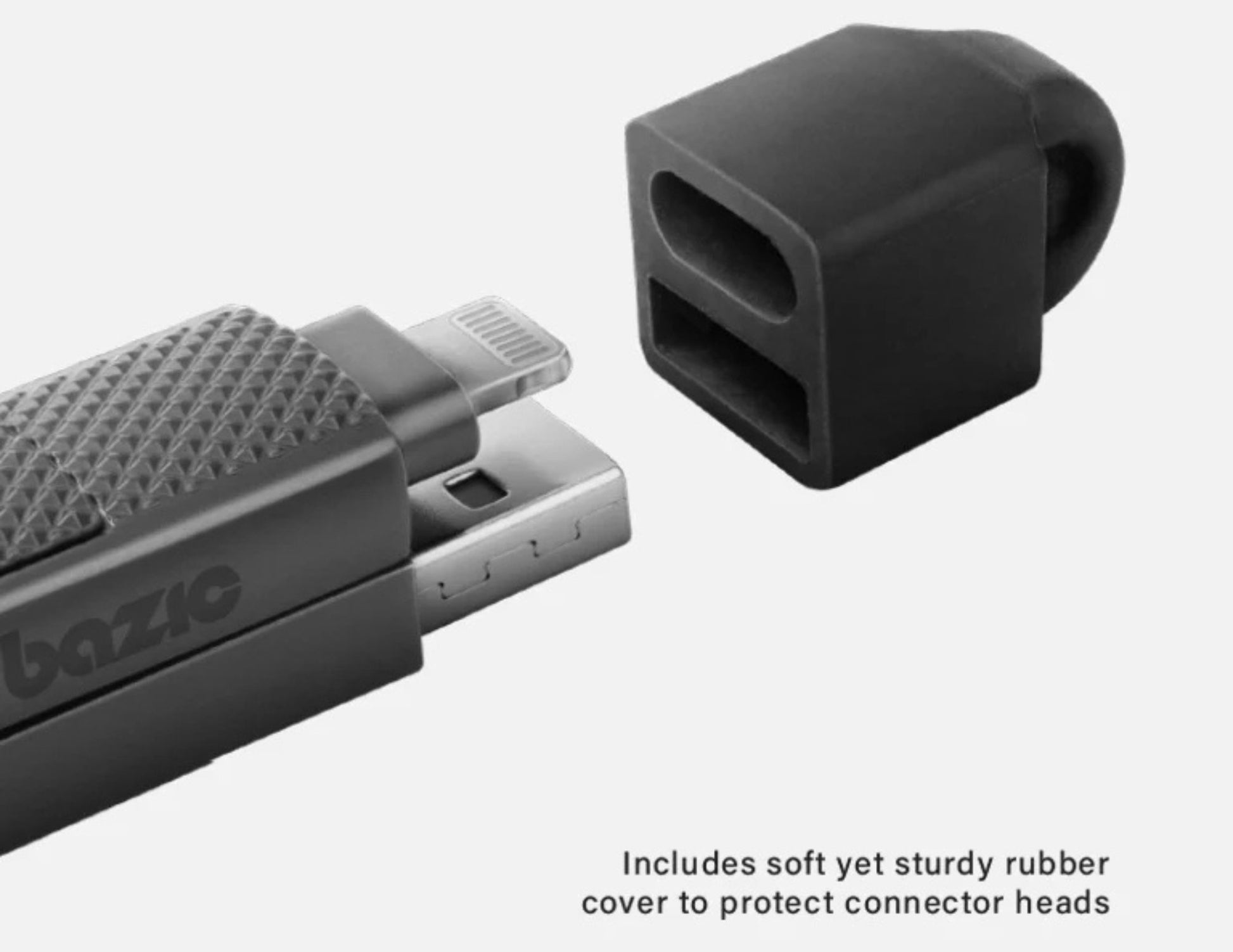 USB connector with soft yet sturdy rubber cover on a white background