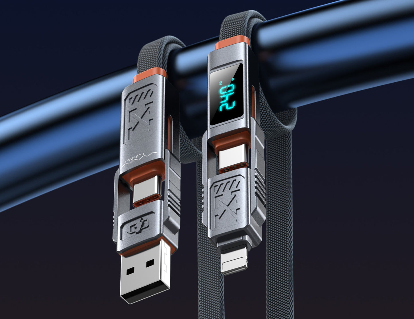 كابل شحن سريع Stellar 4 في 1 من Vyvylabs بقوة 240 واط - USB وType-C إلى C + Lightning (VCXQ-DGY)