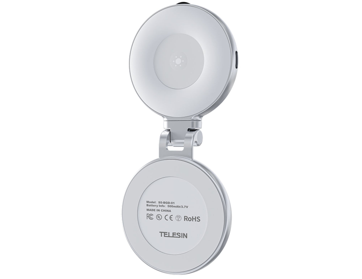 Round magnifying glass with Telesin branding on a white background