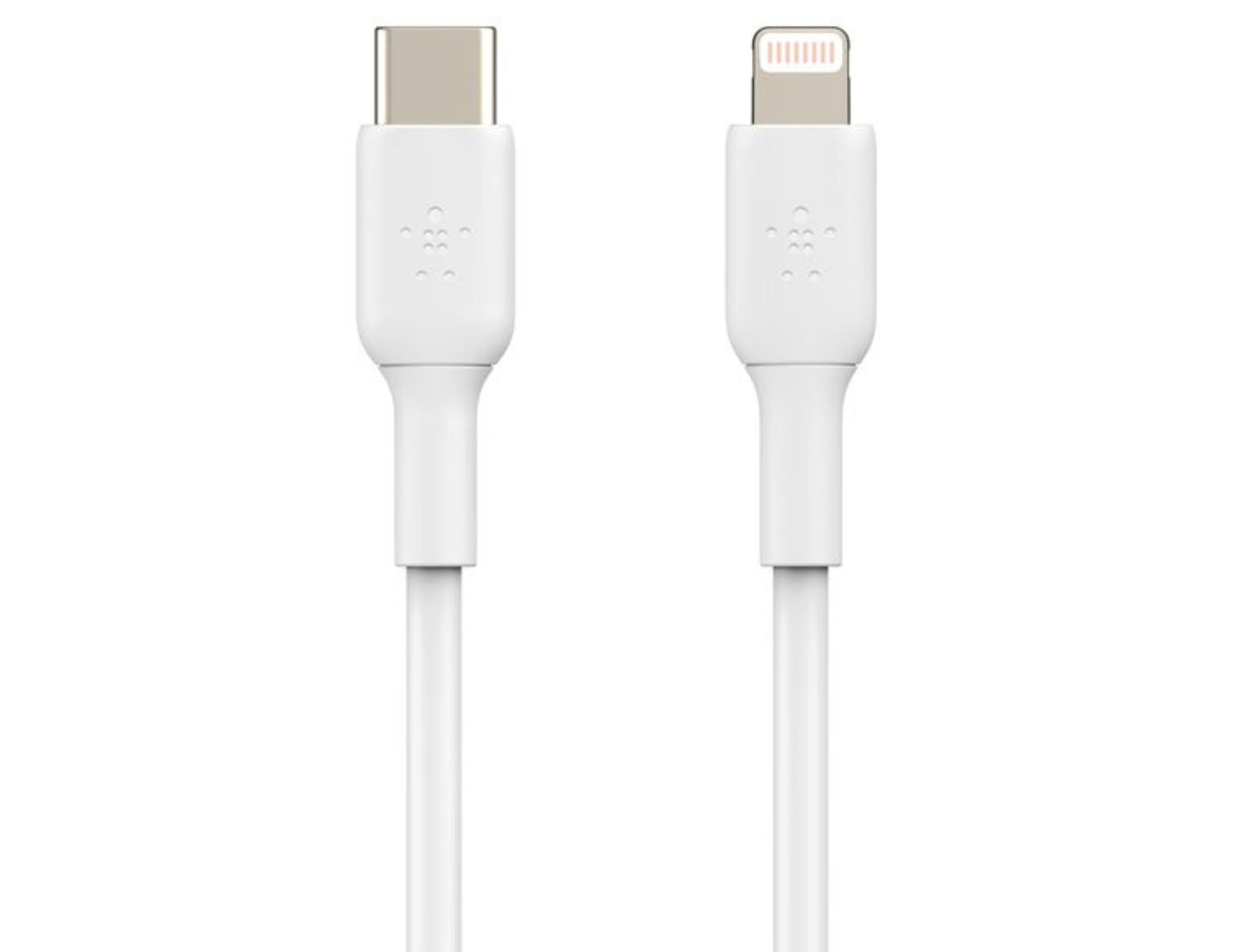 White Belkin BoostCharge USB-C to Lightning Cable 1M CAA003bt1M on a white background