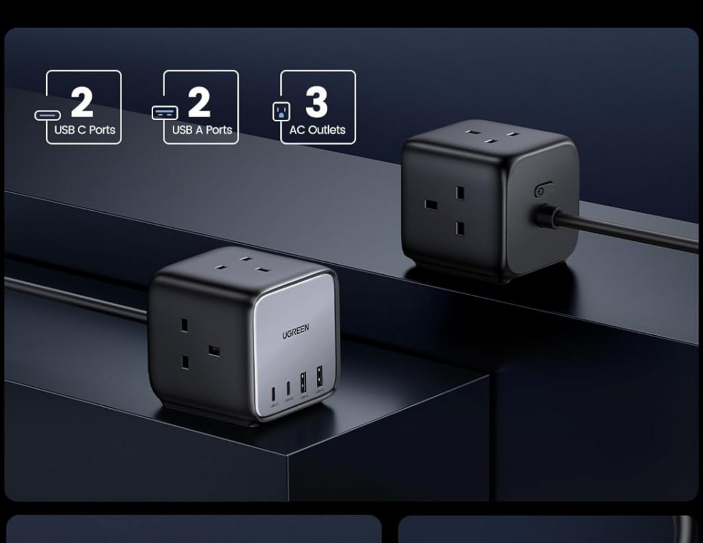 Ugreen Diginest Cube Power Strip 65W CD268 (UK Plug) | 7-in-1 GaN III Charger
