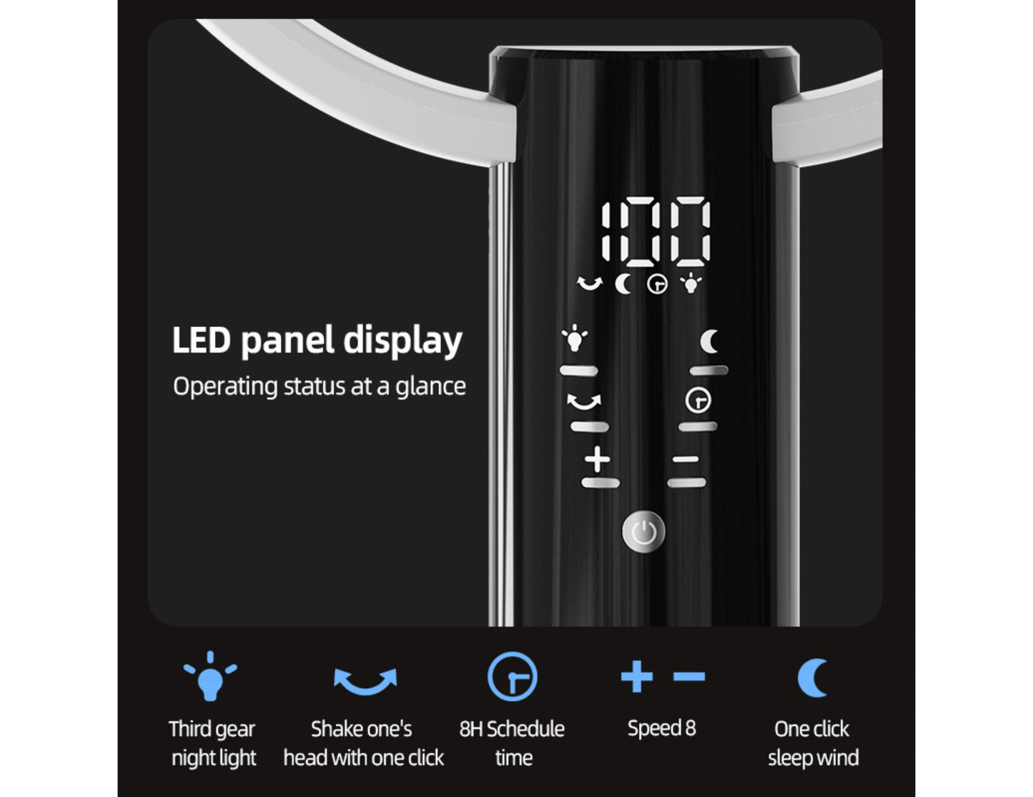 Control panel with LED display and buttons on a black background
