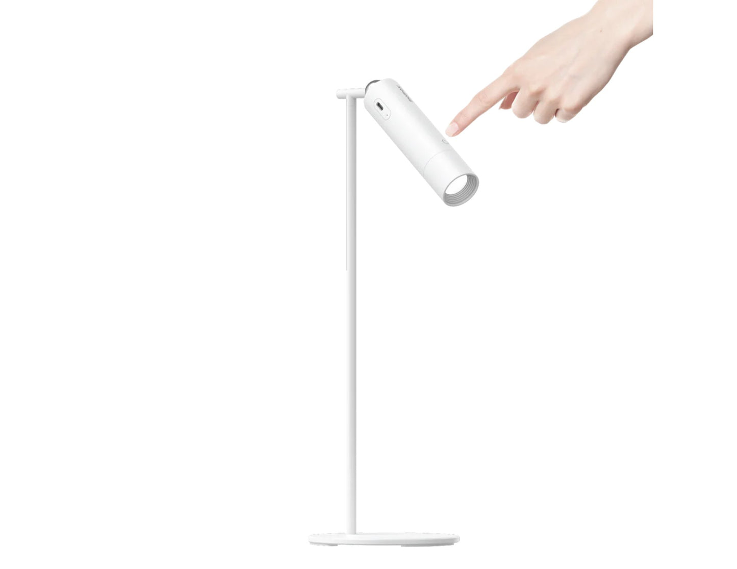 Momax SnapLux Portable LED Lamp QL12W with a hand touching its top on a white background