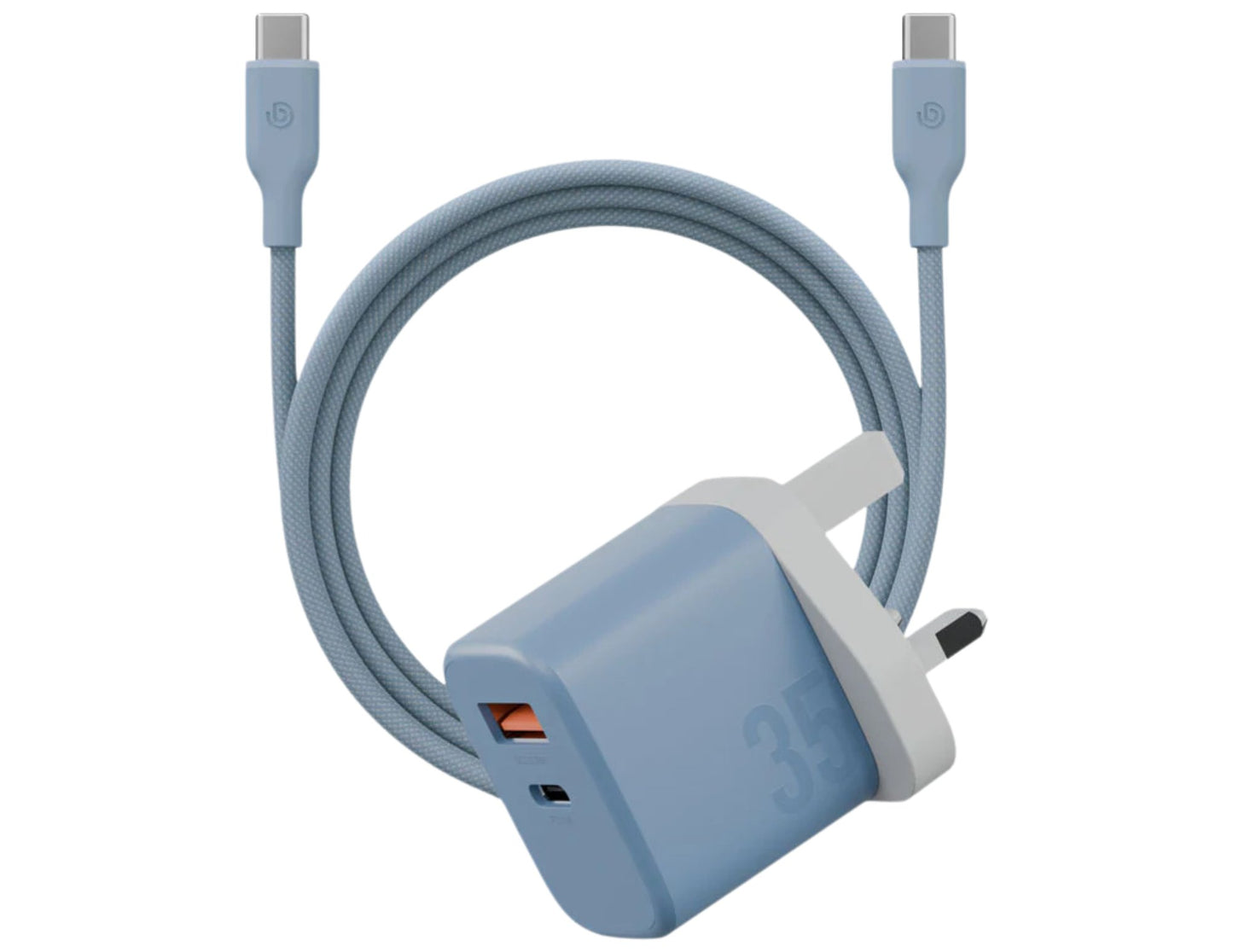 Blue Bazic Velox Kit UK 1C1A PD35W GaN Charger + 1.5M C2C 60W Cable – CHR-GPVLX-UK on a white background