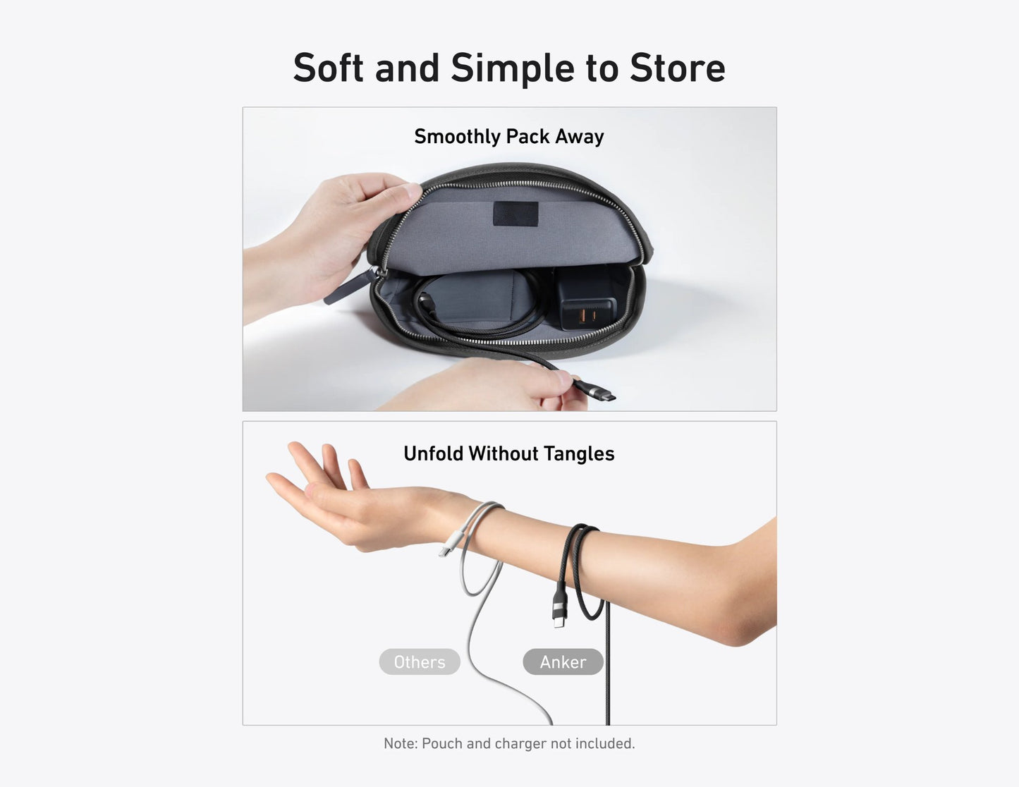 Product packaging with text 'Soft and Simple to Store' and images of hands using the product.