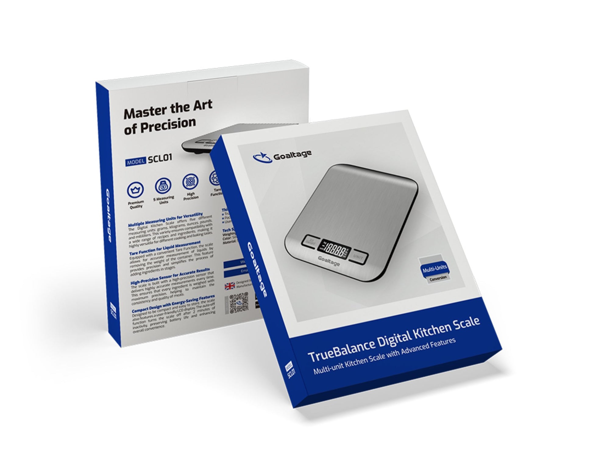 Goaltage TrueBalance Digital Kitchen Scale GT-SCL01-KC packaging on a white background