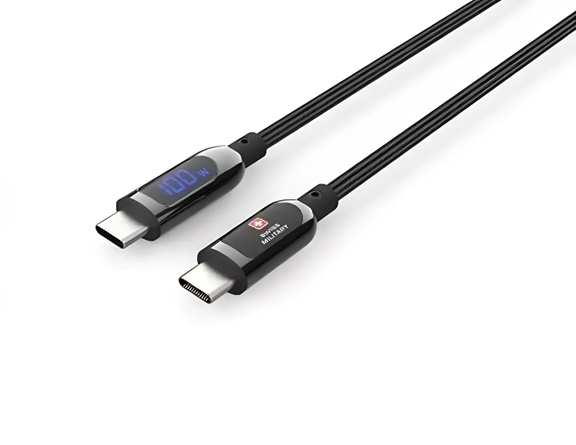 Swiss Military 1M USB-C to USB-C Cable 100W with LED Indicator – SM-CB-CC100WLED-1M on a white background