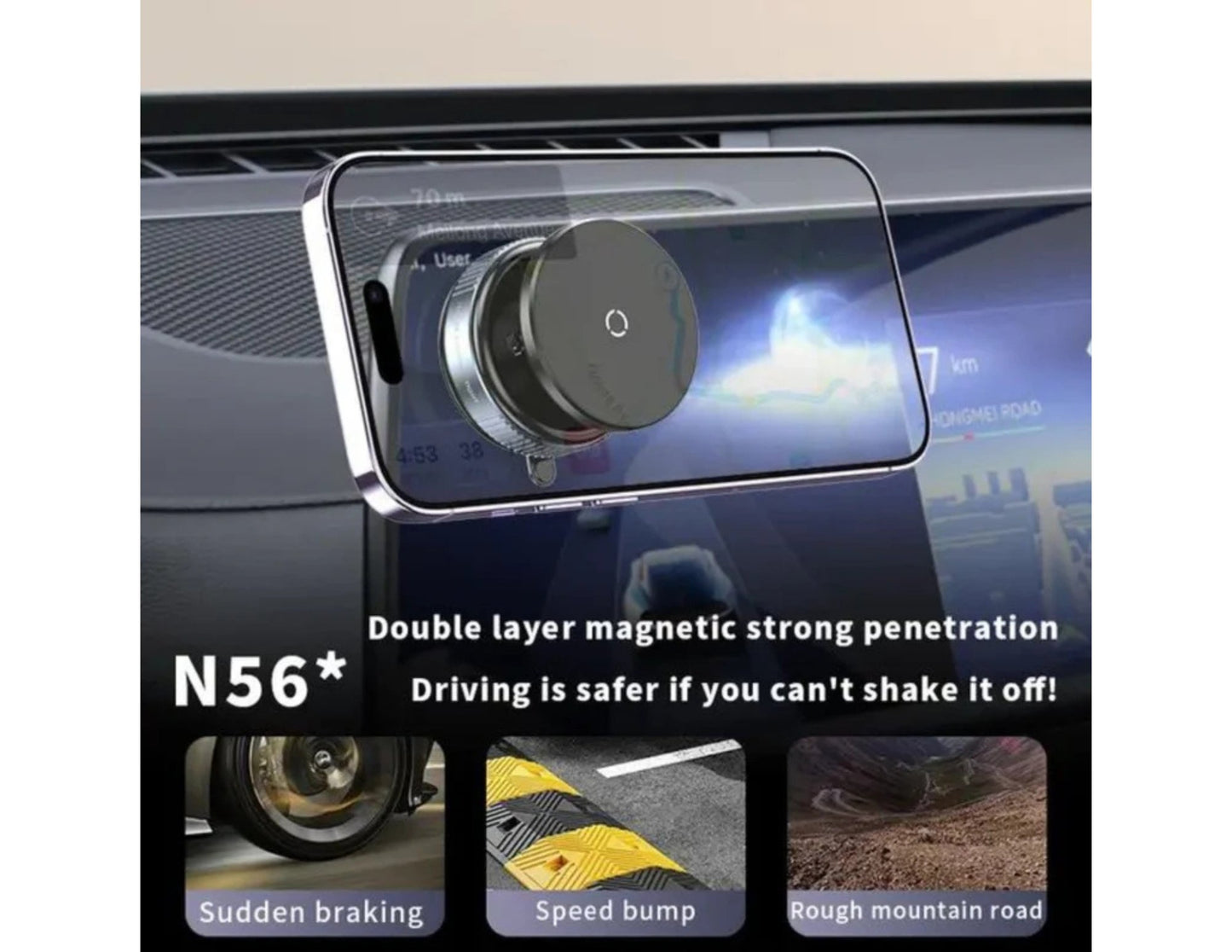 Vacuum Suction Magnetic Bracket K009 – Black on a car dashboard