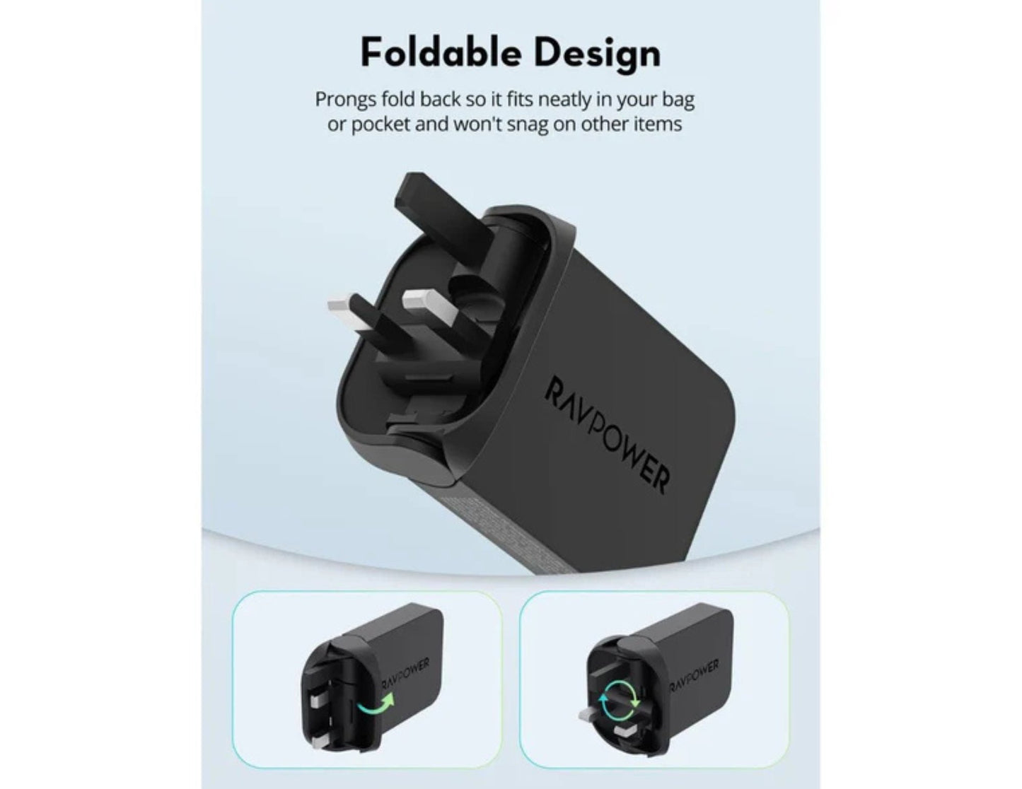 RAVPOWER 65W PD Pioneer GaN Wall Charger (2-Port) RP-PC1079
