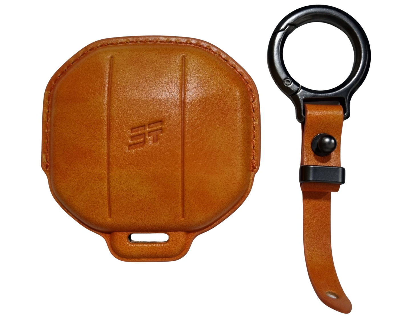 Brown Jetour Hybrid Car Key Cover – Alcantara / Leather Finish with carabiner on a white background