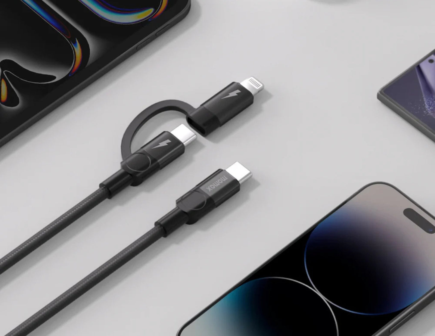 كابل موماكس ماج لينك دوو المغناطيسي 2 في 1 (من USB-C إلى USB-C وLightning) - شحن سريع 60 وات بطول 2 متر