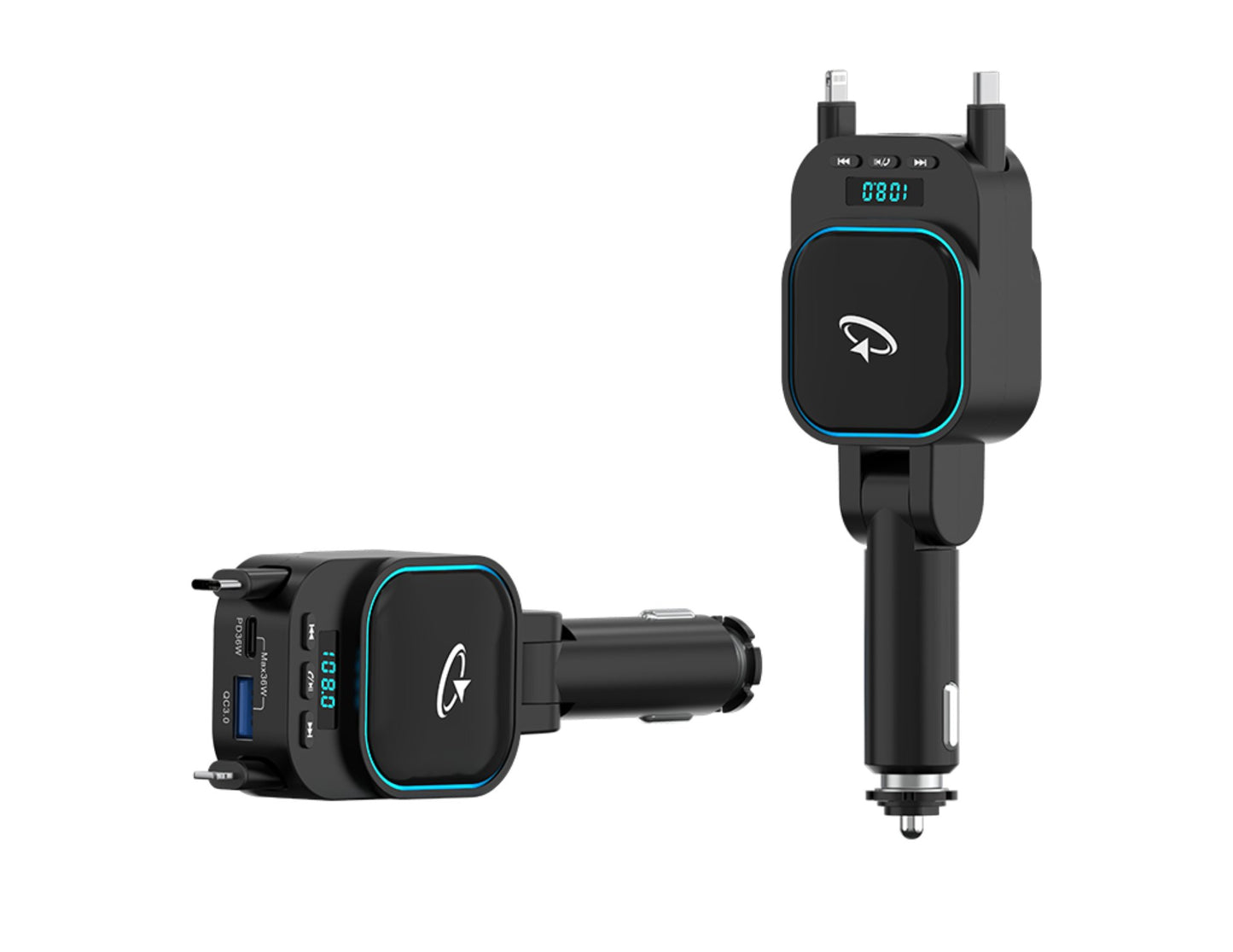 Black Goaltage PowerTune Pro Bluetooth FM Transmitter GT-FMTR02 – 96W with digital display on a white background