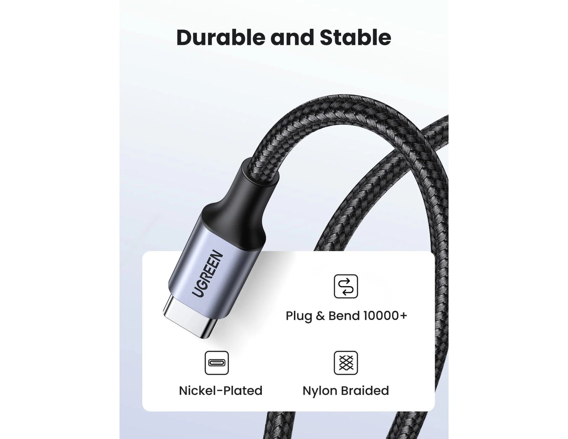UGREEN USB-C to USB-C PD Fast Charging Cable 60W 1M Braided Nylon – US261 on a white background