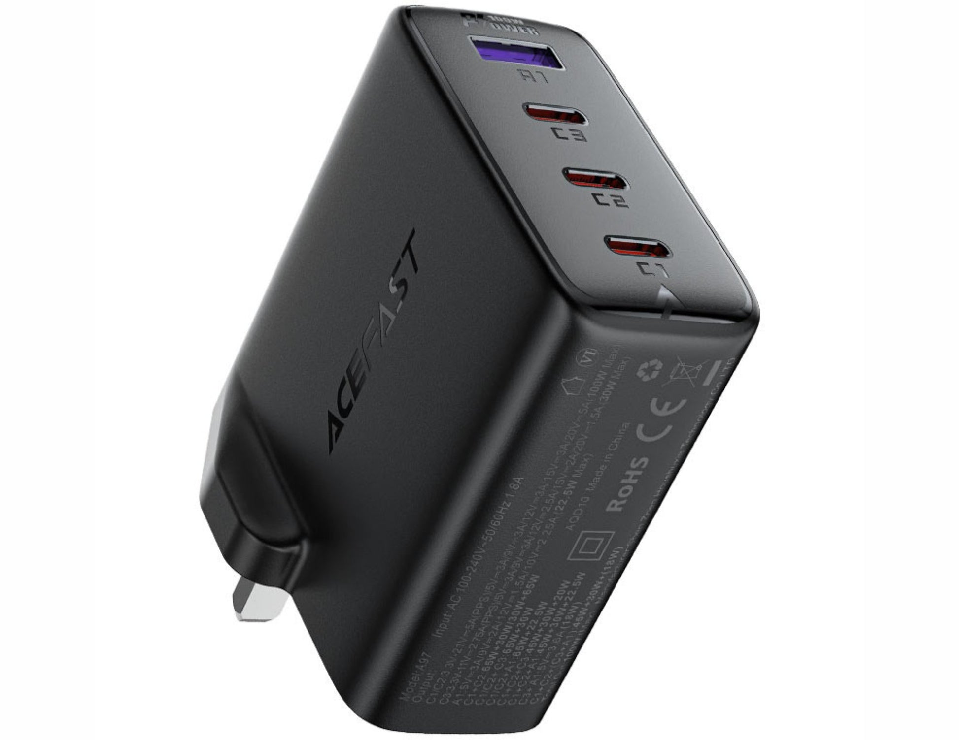 Acefast A97 100W GaN Wall Charger with multiple USB ports on a white background