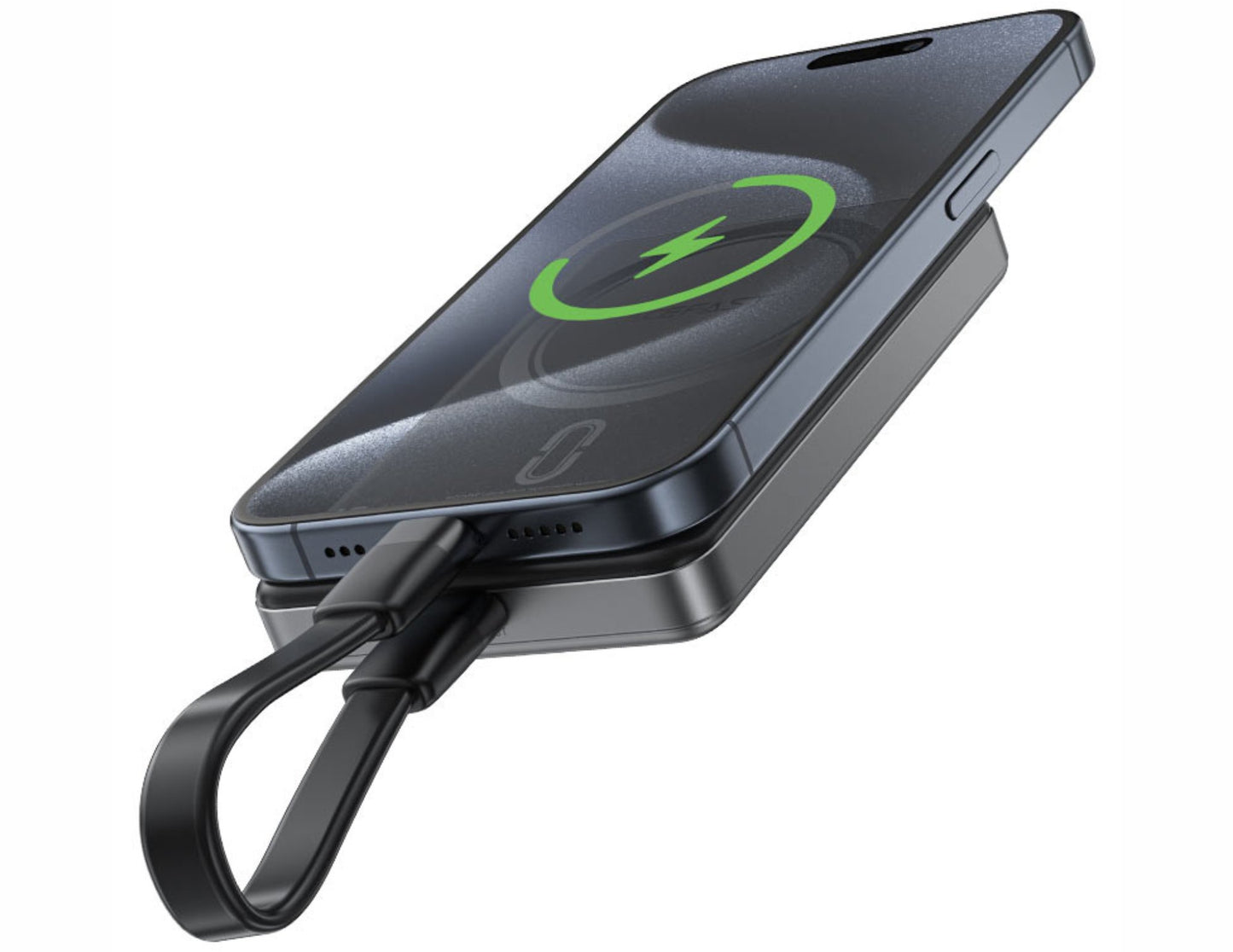 Wireless charging pad with smartphone on a white background