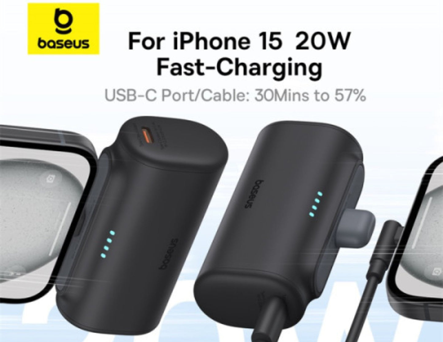 Baseus Compact Fast Charging Power Bank Type-C 5000mAh 20W Cluster Black P10068306113-00