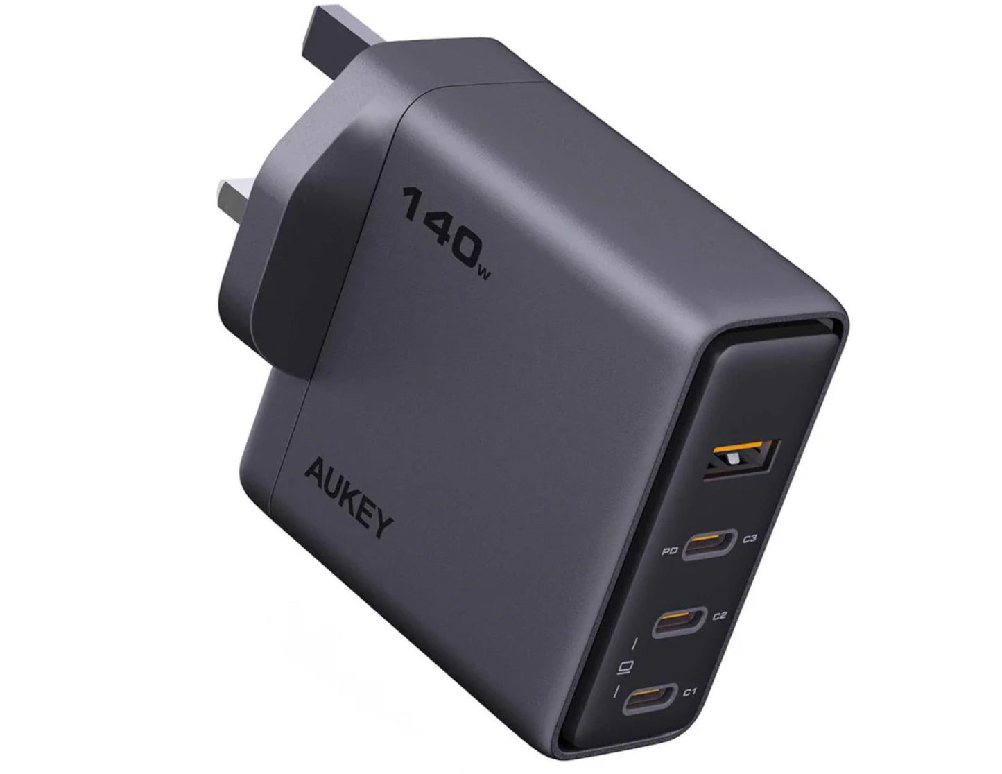 AUKEY power adapter with multiple ports on a white background
