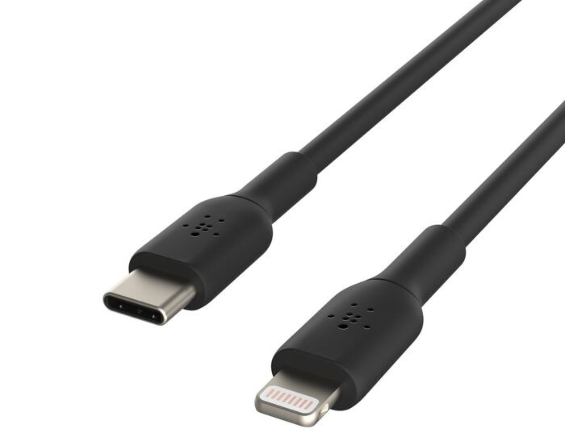 Black Belkin BoostCharge USB-C to Lightning Cable 1M CAA003bt1M on a white background