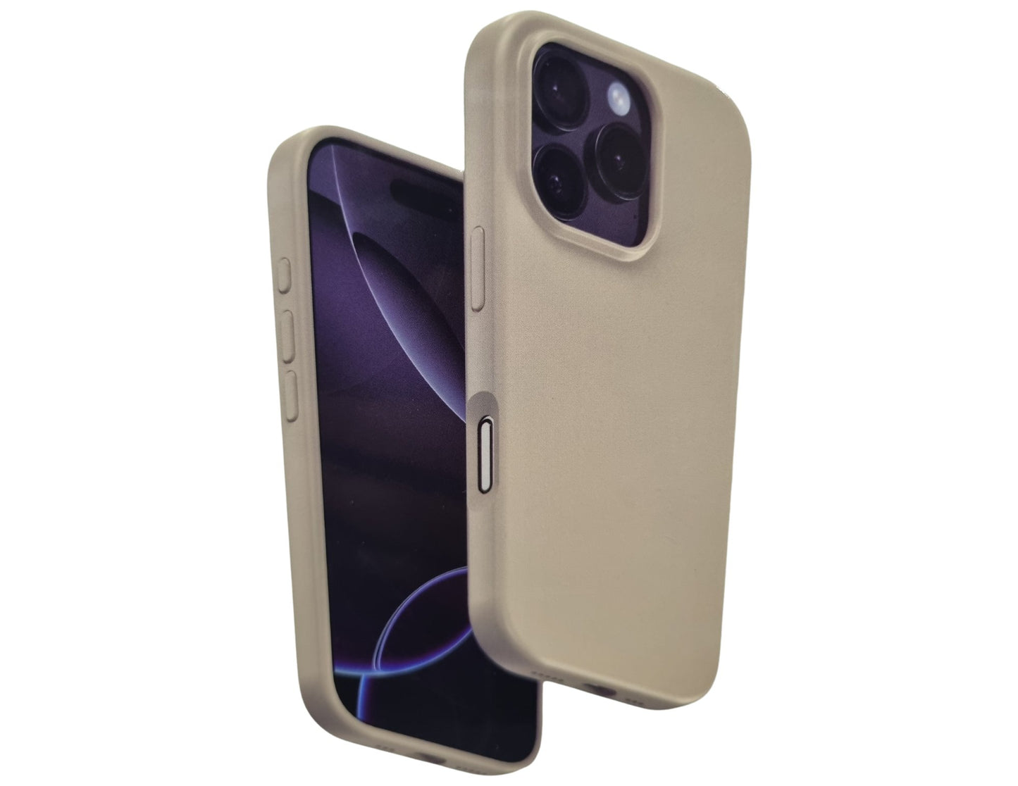 Beige phone case on a white background