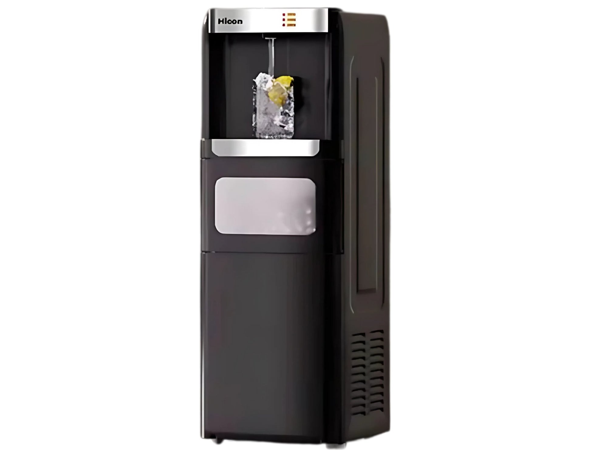 Black and silver Hion water dispenser on a white background
