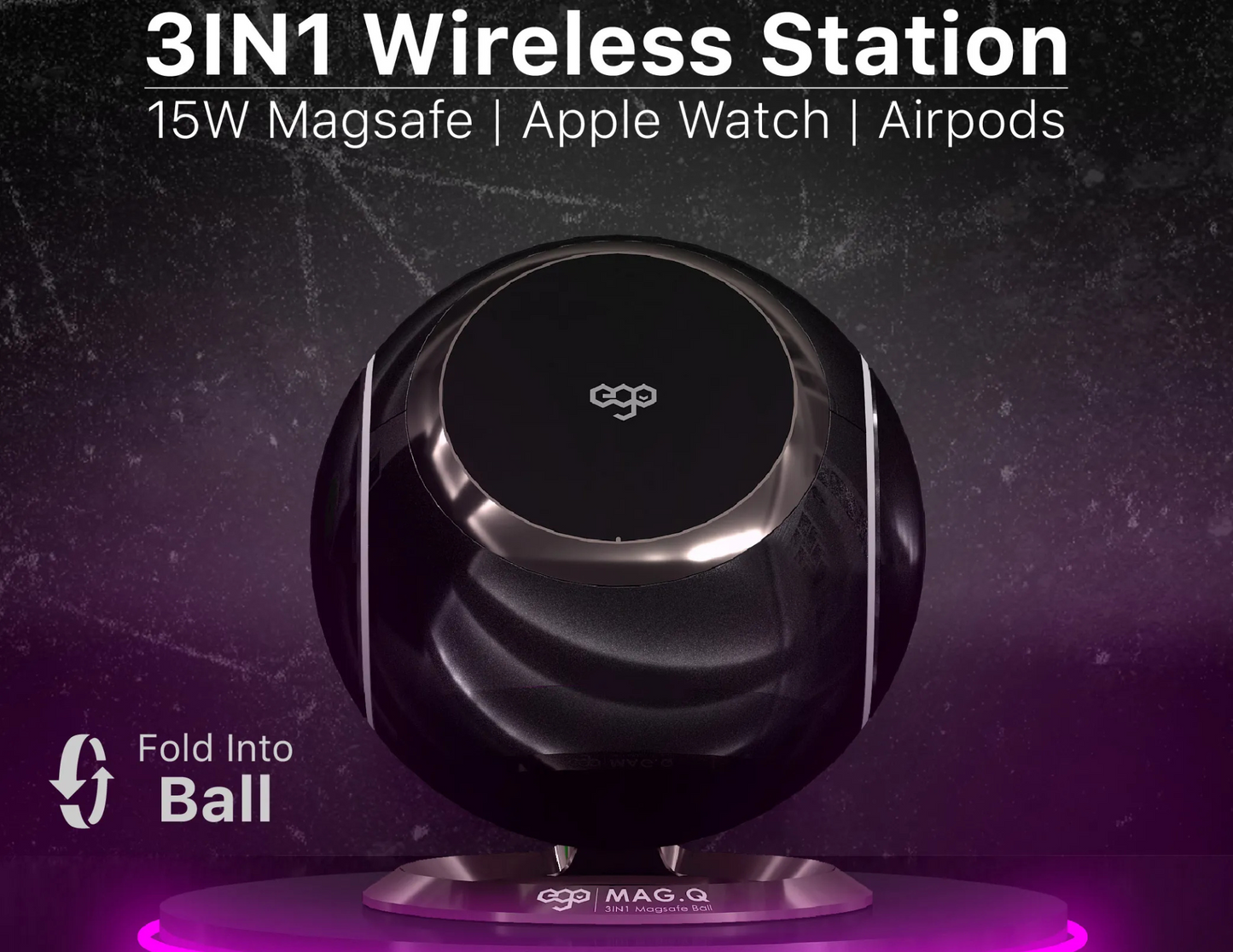 محطة Magsafe 3 في 1 بقوة 15 وات من EGO Mag.Q - EGO-MQ-BLACK