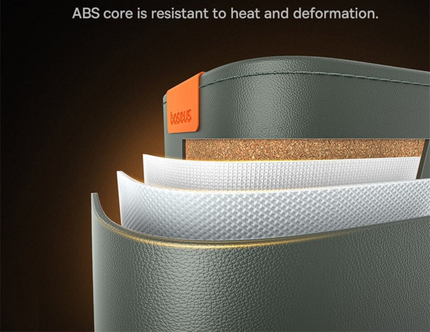 Close-up of a product with a textured surface and an orange label, set against a dark background.
