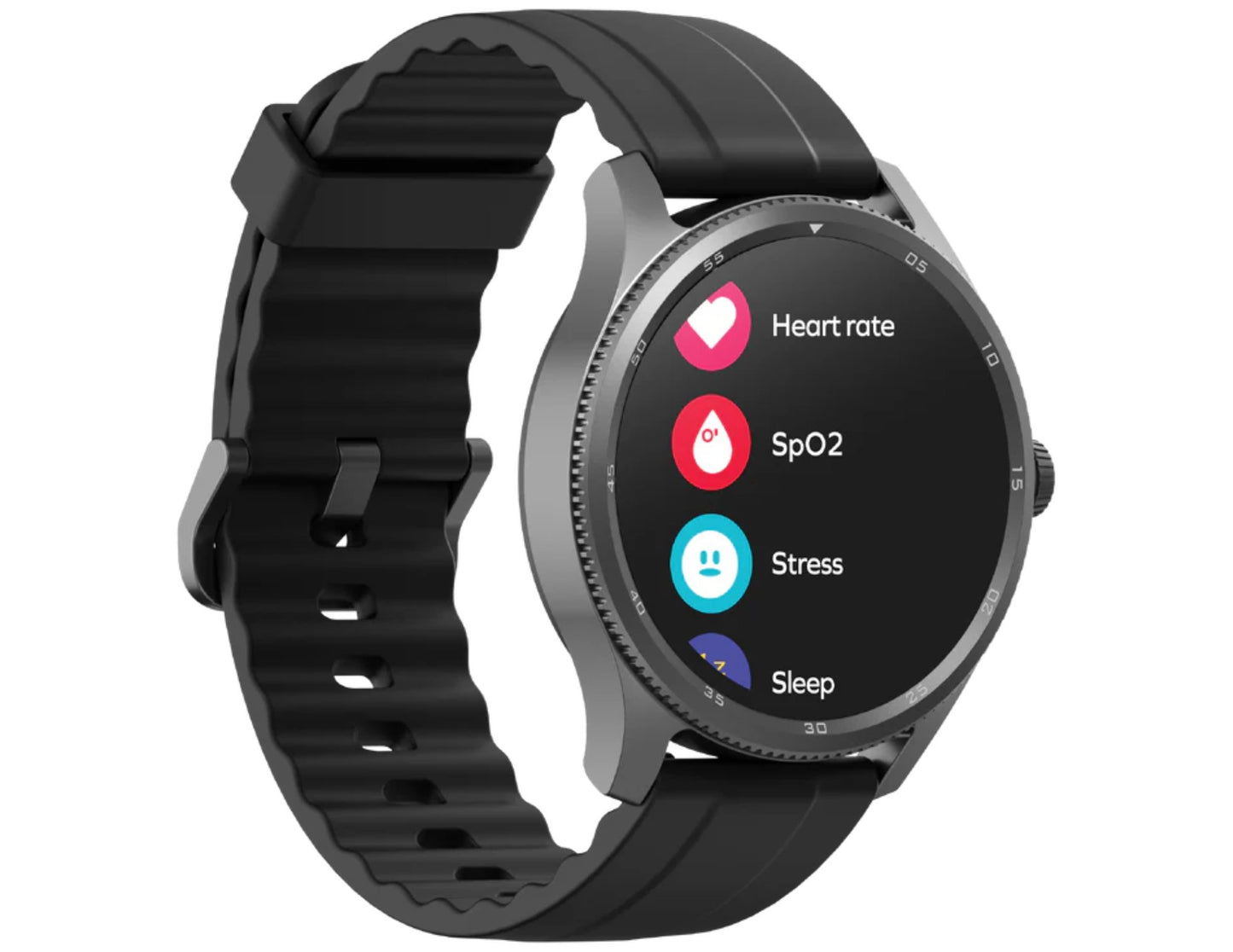 Smartwatch with a black band on a white background