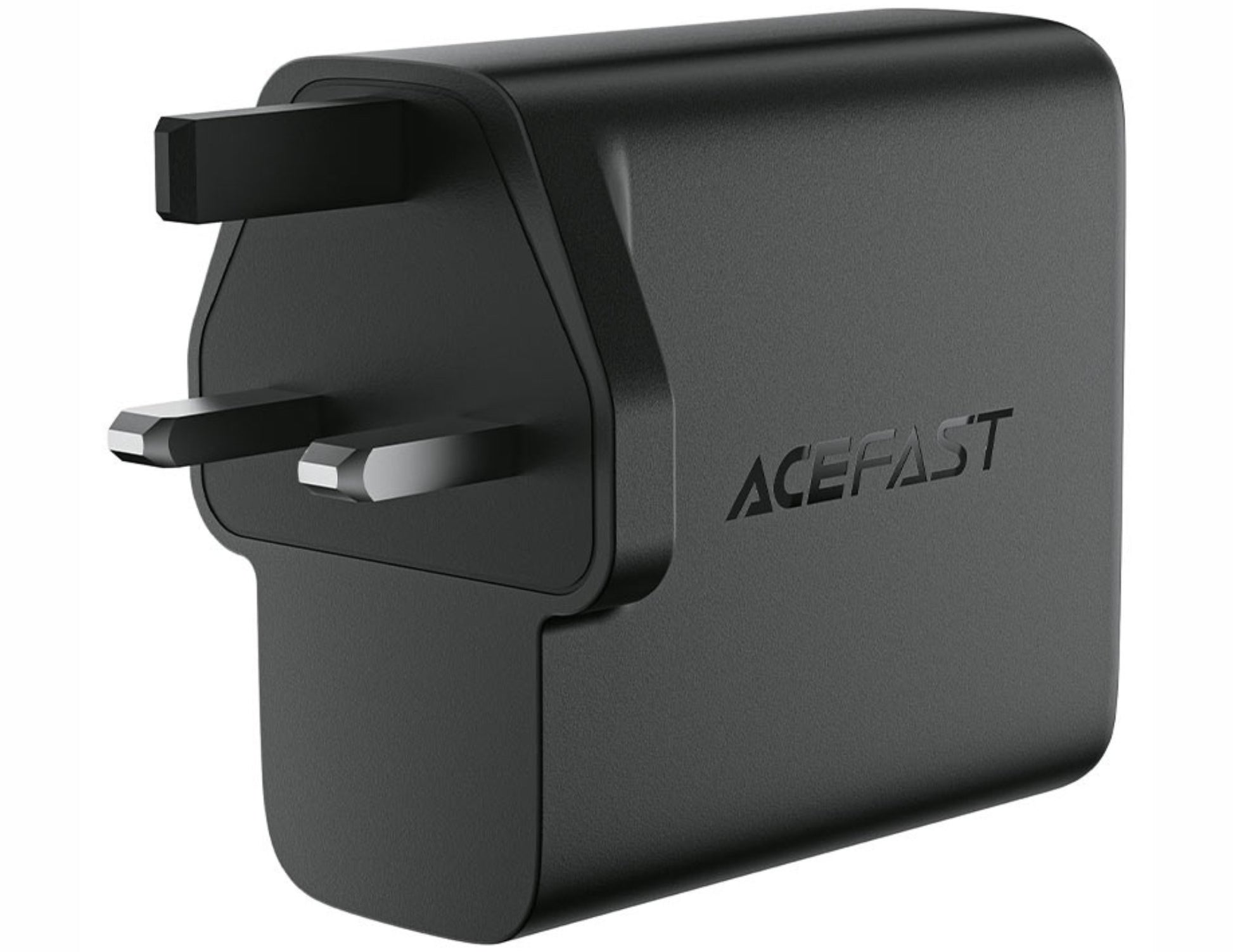 Black AC adapter with UK plug on a white background, featuring the Acefast brand.