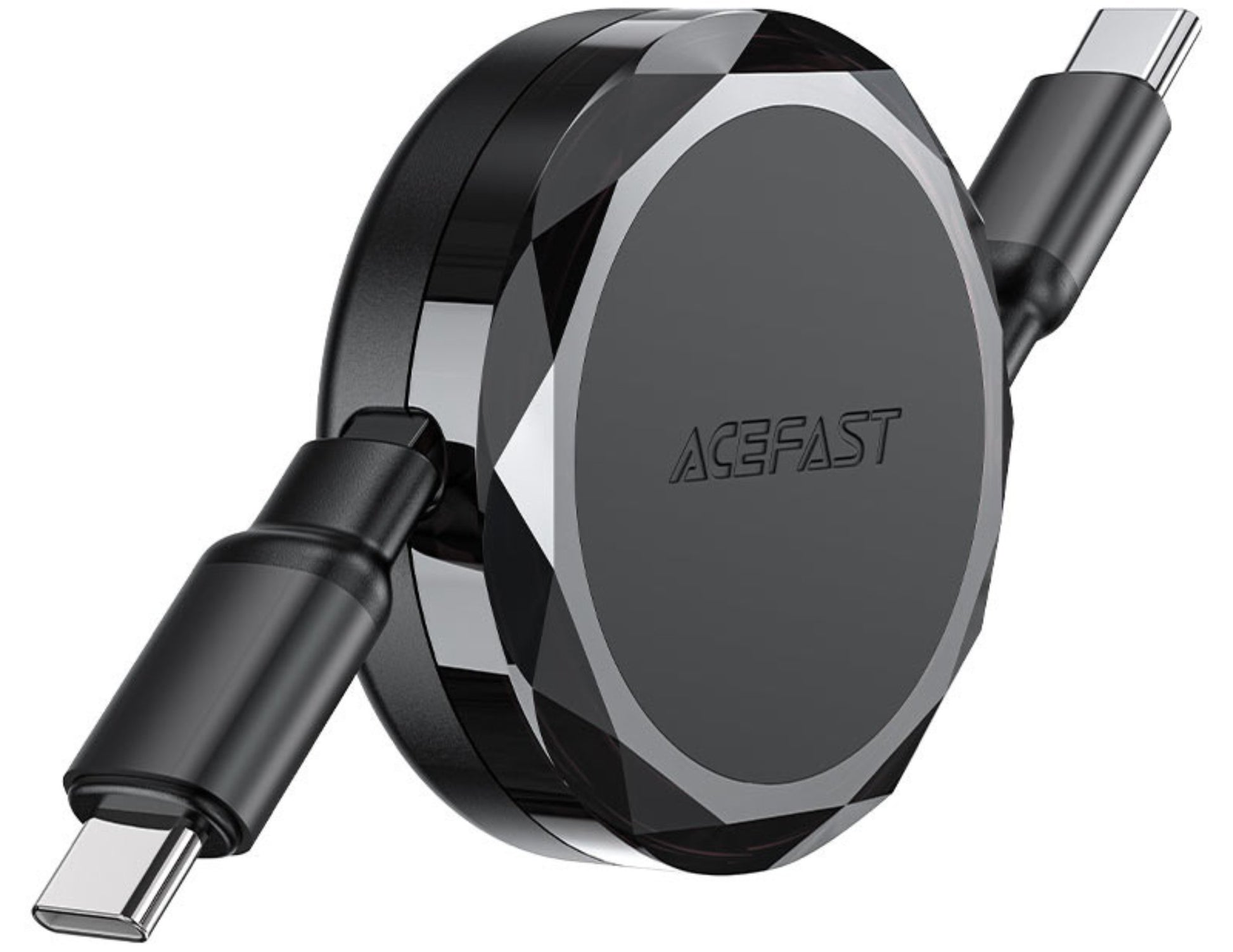 Black and silver dual-port charging device with 'ACEFAST' branding on a white background