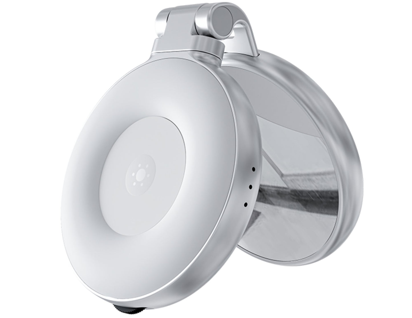 Round metallic sensor on a white background