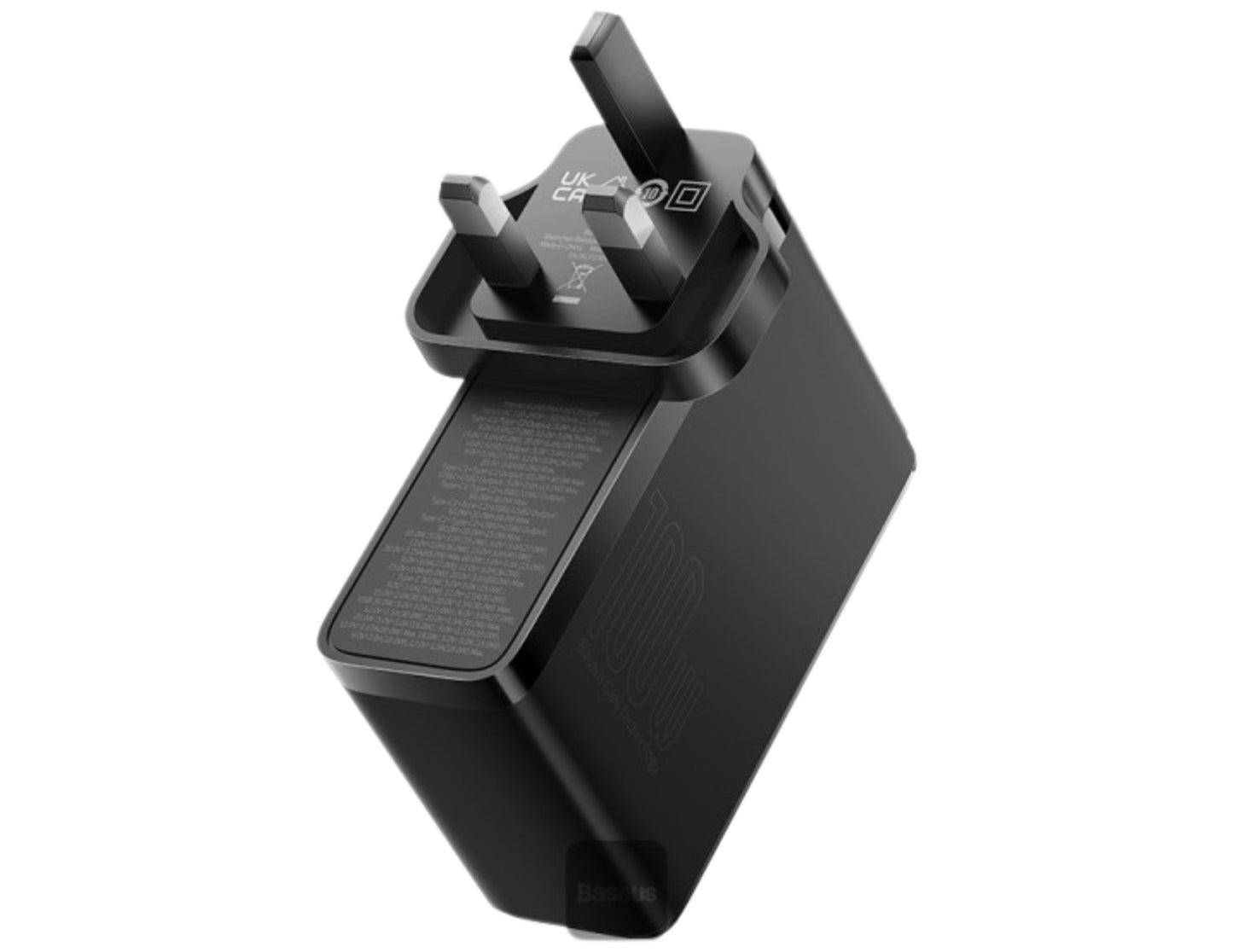 شاحن سريع Baseus GaN5 Pro بقوة ١٠٠ واط وأربعة منافذ P10110829113-00 | قابس المملكة المتحدة + كابل من النوع C بقوة ١٠٠ واط (١ متر) - أسود