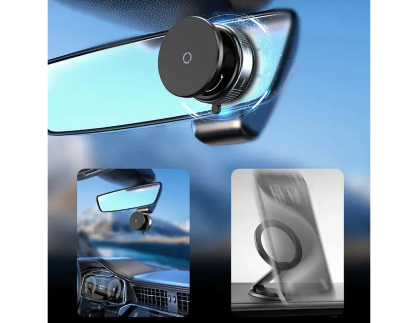 Vacuum Suction Magnetic Bracket K009 – Black showing close-up and packaging details.