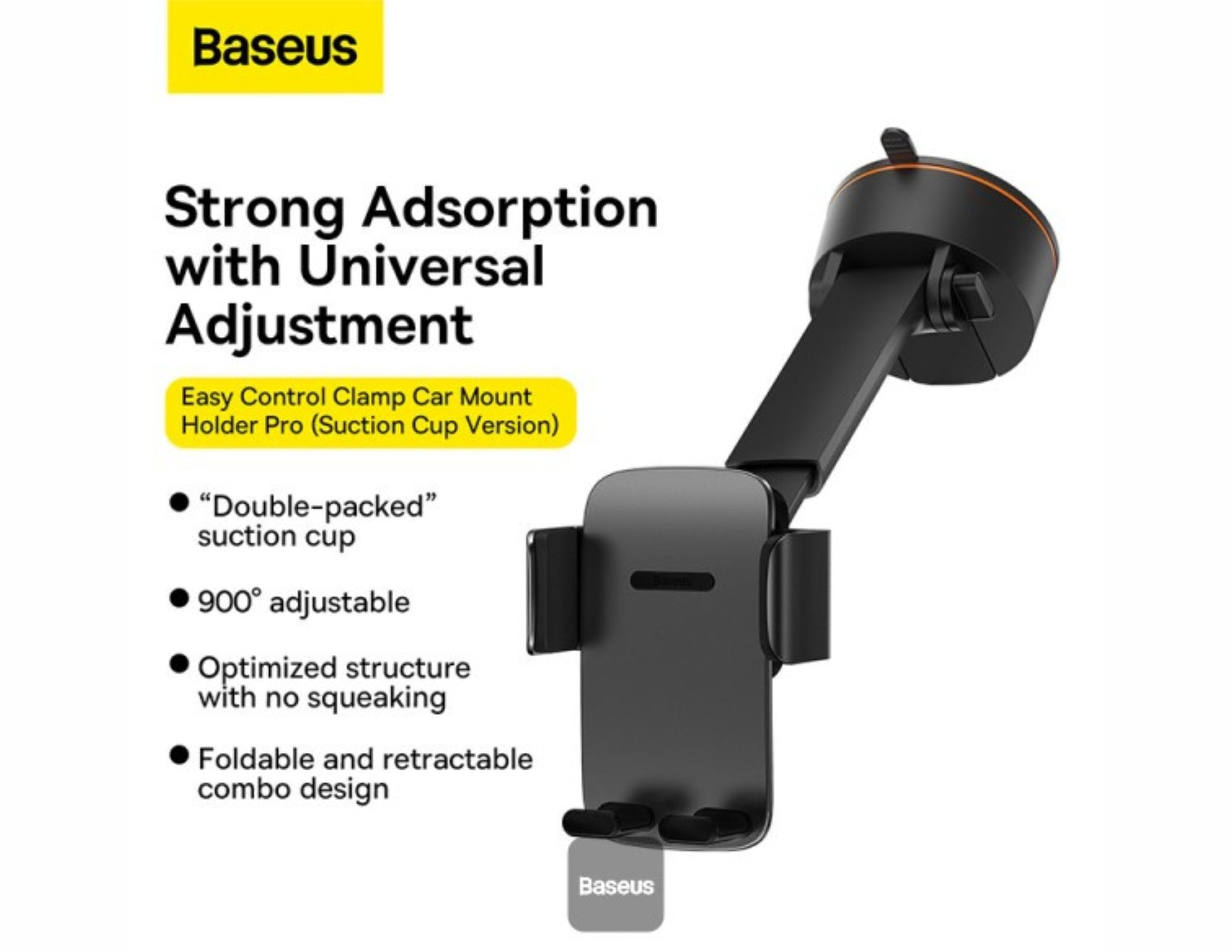 Baseus car mount holder with features listed on a white background