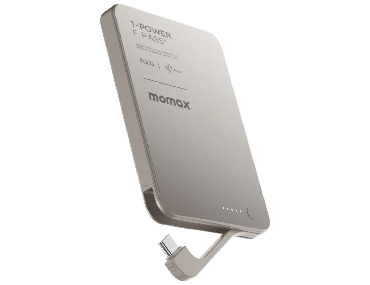 Momax F.Pass+ 5000mAh Magnetic Power Bank with USB-C Cable, 20W Fast Charging, Ultra-Slim Design