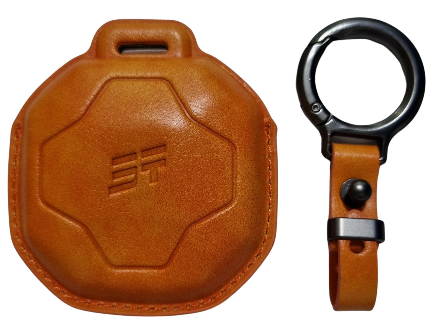 Jetour T2 Car Key Cover – Alcantara / Leather Finish with carabiner on a white background