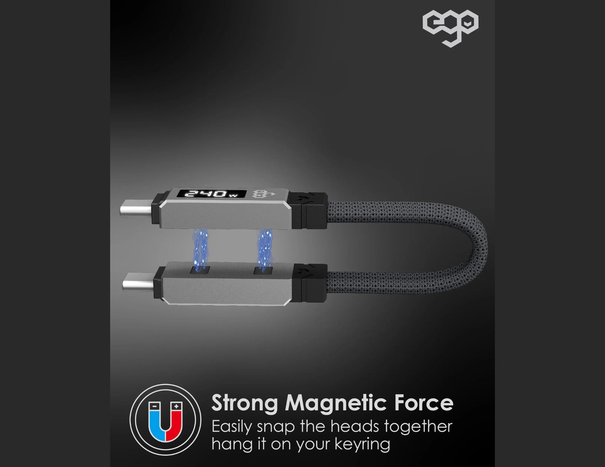 Strong magnetic force device with text on a dark background