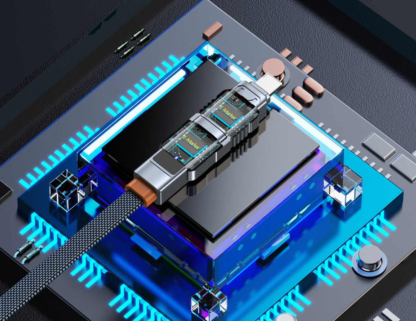 كابل شحن سريع Stellar 4 في 1 من Vyvylabs بقوة 240 واط - USB وType-C إلى C + Lightning (VCXQ-DGY)