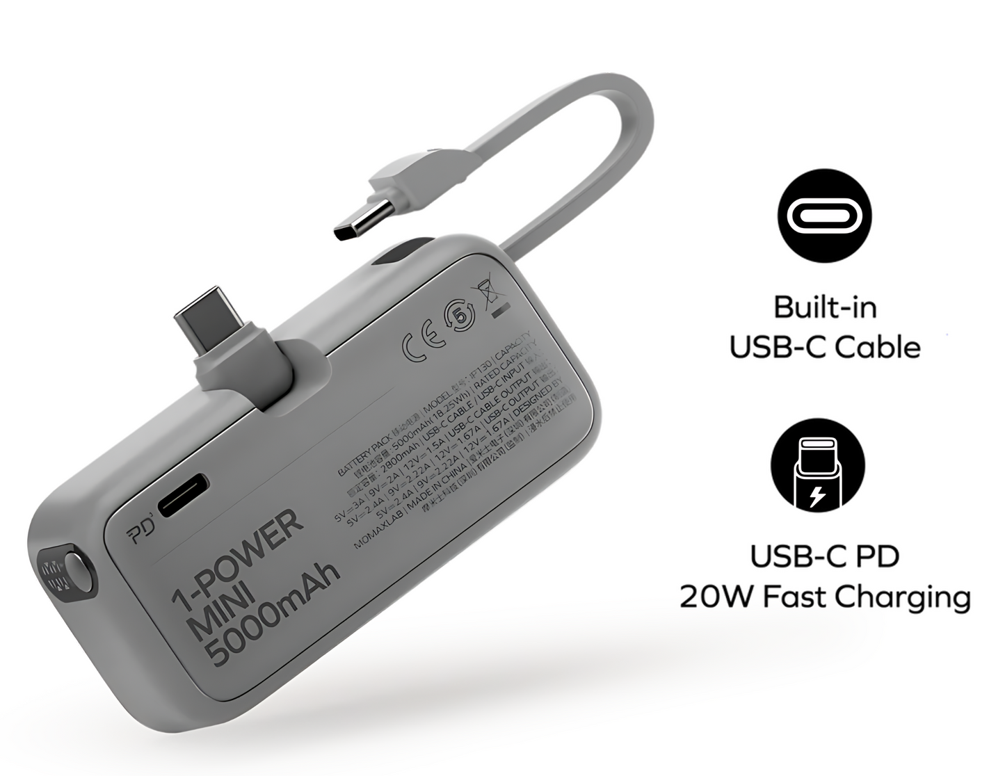 Momax 1-Power Mini , 3-in-1 Power Bank 5000mAh - USB-C - THABTHABA STORE