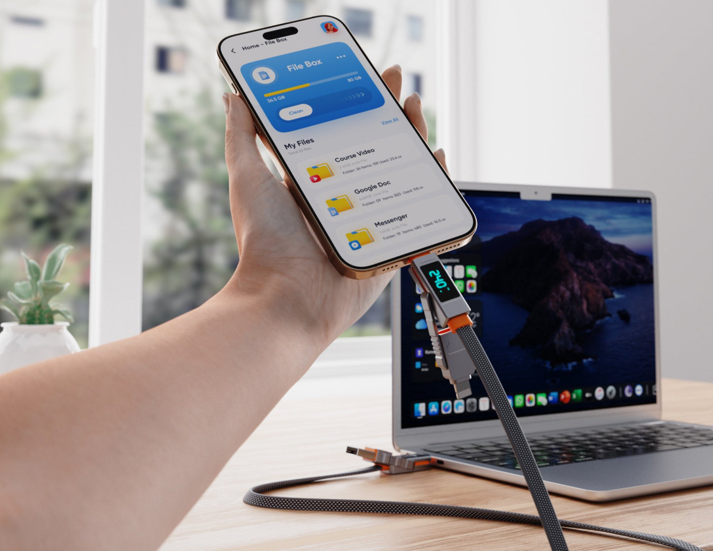 كابل شحن سريع Stellar 4 في 1 من Vyvylabs بقوة 240 واط - USB وType-C إلى C + Lightning (VCXQ-DGY)