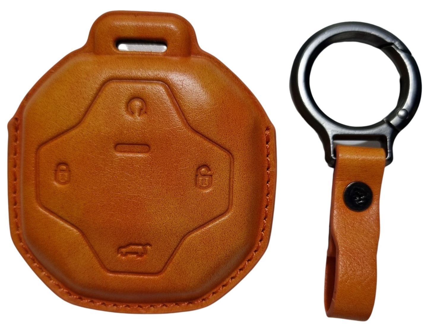 Jetour T2 Car Key Cover – Alcantara / Leather Finish and keychain on a white background