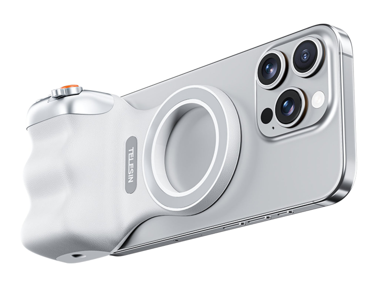 Phone case with camera lens protector and Telesin branding on a white background