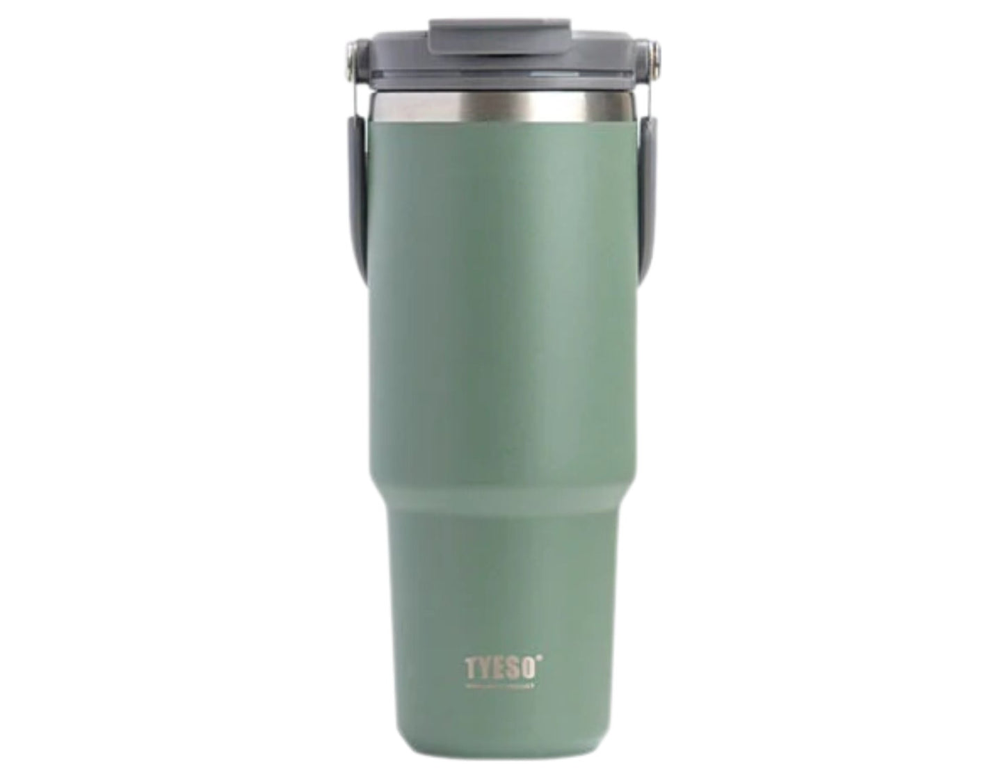 Green Tyeso TS-8828 Vacuum Insulated Tumbler 900ML – With Handle & Straw Lid on a white background