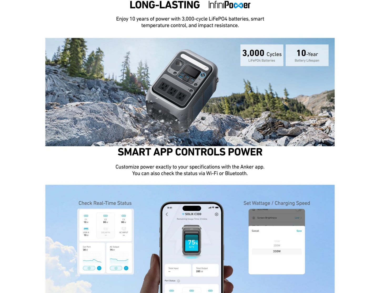 Anker SOLIX C300 portable power station 288Wh 300W solar ready Qatar