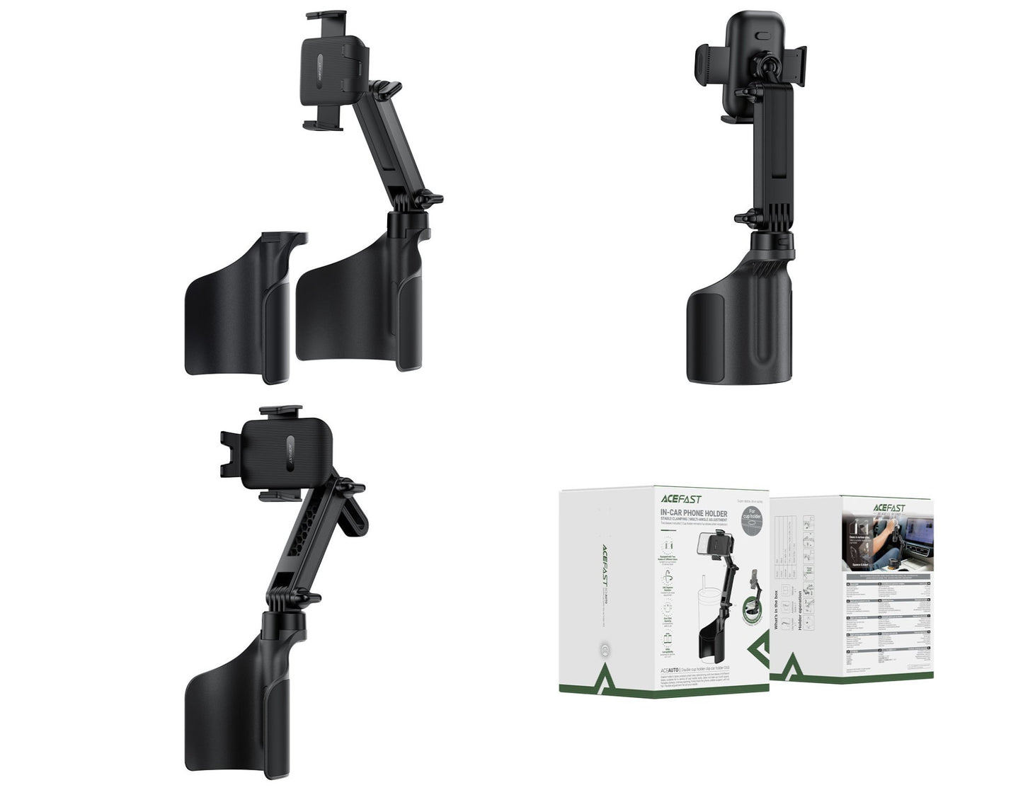 Acefast double cup holder car phone mount D62 D63 black