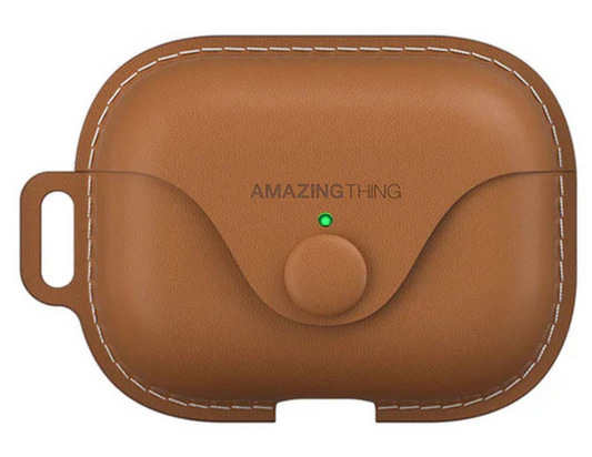 Front view of AmazingThing MARSiX PRO Leatherette Case Brown APRO02MPBW for AirPods Pro.
