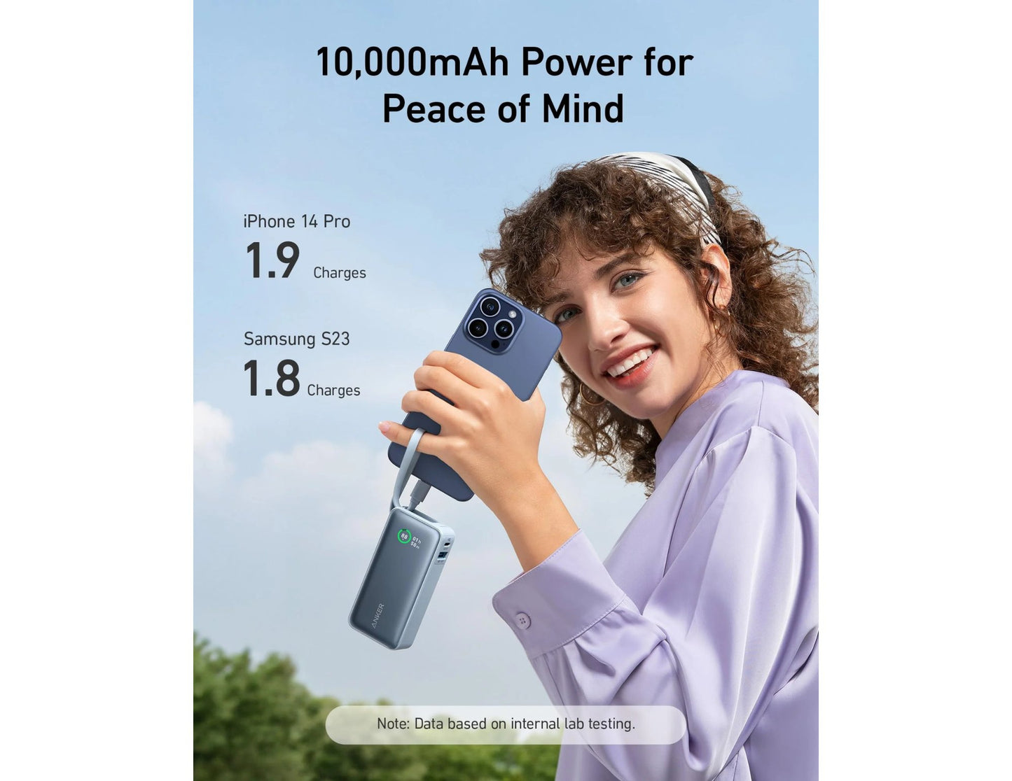 Anker Nano Power Bank 30W Ice Lake Blue A1259H31 with built‑in USB‑C cable available in Qatar