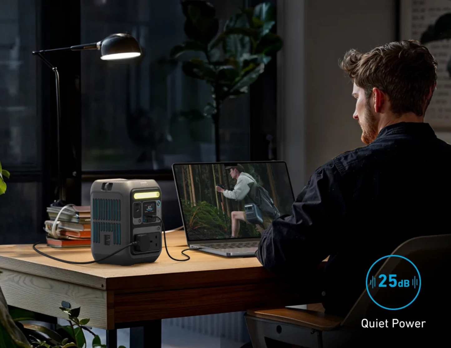 Anker SOLIX C300 Portable Power Station’s quiet 25dB operation for peaceful indoor use.