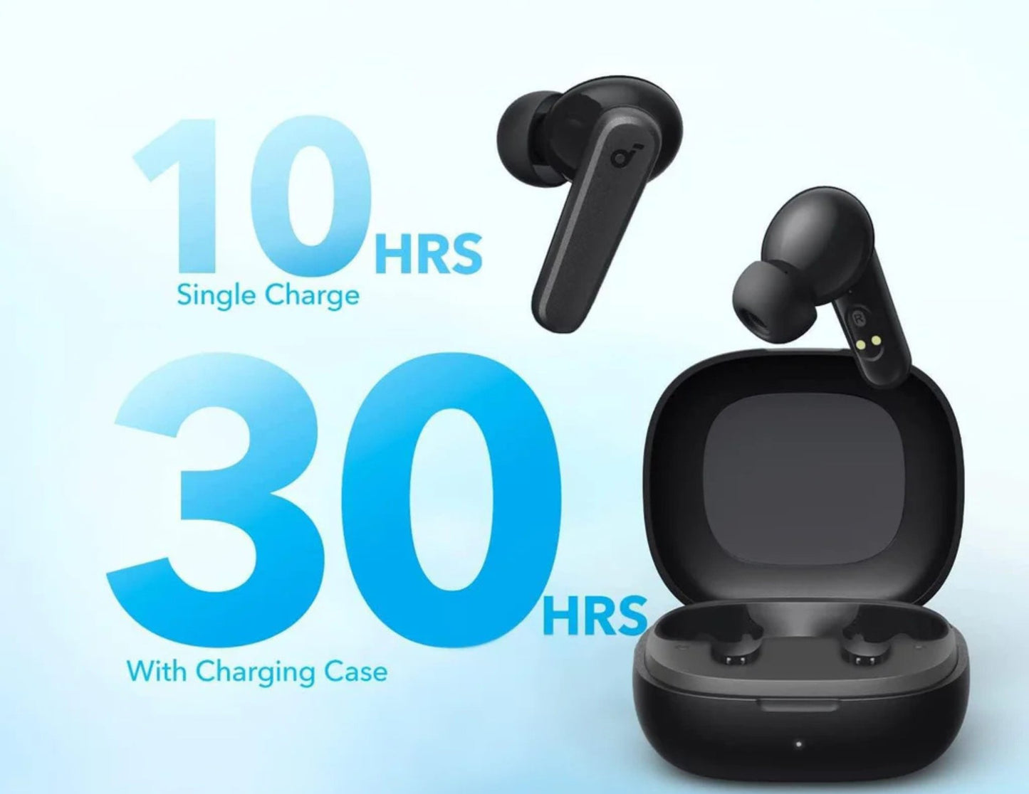 Anker Soundcore R50i wireless earbuds showcasing 30-hour battery life.